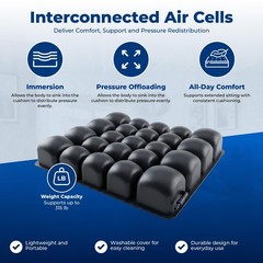 Inflatable Air Cell Seat Cushion 18″x16″ – Adjustable Firmness, Non-Skid, Portab