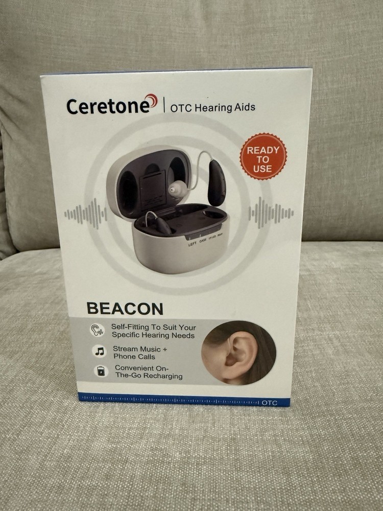 Ceretone Beacon Silver FDA Cleared OTC Receiver-In-Canal Hearing Aids Brand New