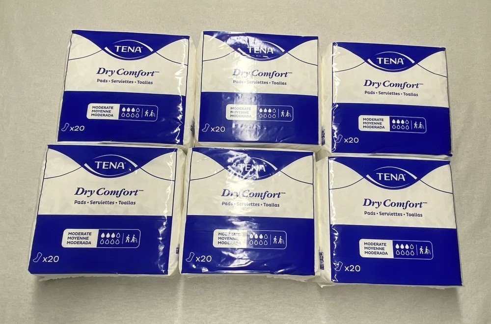 6 Packs Tena Dry Comfort Pads 20 Count Each Bag