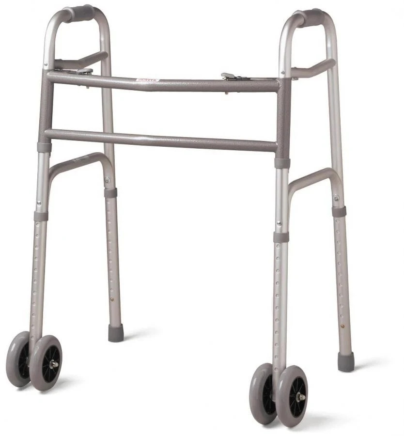 Medline Bariatric Folding Walker Extra Wide Capacity 5 In. Wheels /Silver