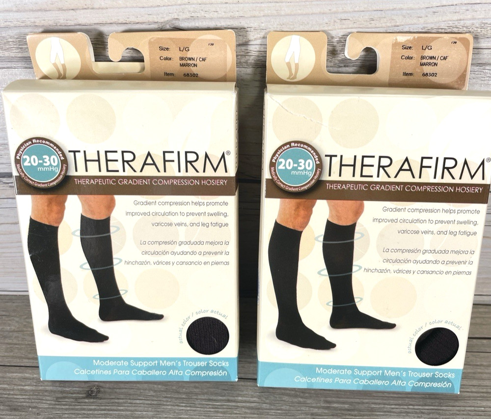 2 Packs Therafirm Gradient Compression Brown Stockings 20-30mmHg 68302 Large