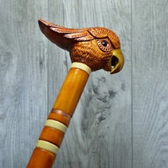 Cane Walking Stick Wooden carved Handmade – Parrot Cockatoo Red
