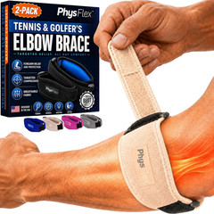 PhysFlex 2-Pack Elbow Brace for Men & Women, Adjustable Tennis & Golfer’s Elbow