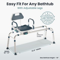 PELEGON Sliding Shower Chair Tub Transfer Bench Swivel Seat Elderly 360° Blue