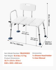 VEVOR Tub Transfer Bench Height Adjustable Shower Chair with Arm Backrest 400lbs