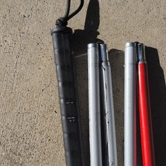 Collapsible Folding Walking Cane White/Red/Black with Black Grip
