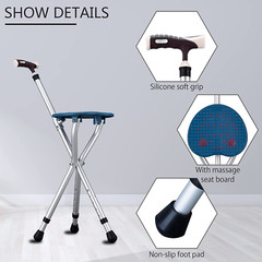 Cane Seat Capacity Frosted Handle + Magnetic Therapy Stone Massage Crutch Stool