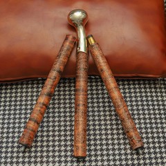 37″ HandCarved Wooden Walking Cane Polished Brass Handle Nautical Floral Design
