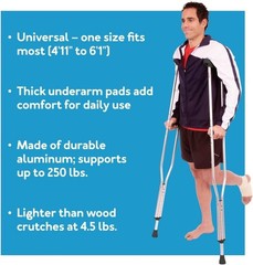 Carex Folding Lightweight Aluminum Crutches Under Arm Grip Padded Cushions OSFM