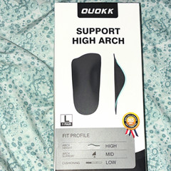 QUCKK High Arch Support Orthotic Insoles 3/4 Length Ergonomic Black Sz L 1Pr