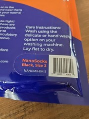 NanoSocks NANOMX-BK-3 (2 Packages) Compression Nano Weave Toeless Socks Size 3