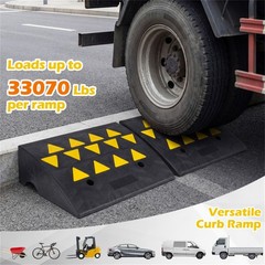 2 Pcs Medium Heavy Duty Rubber Curb Ramp with Drain Channel Reflective Strips