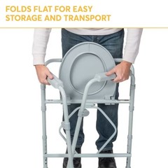 Drive Medical Folding Steel Bedside Commode Gray 350 lb Adjustable