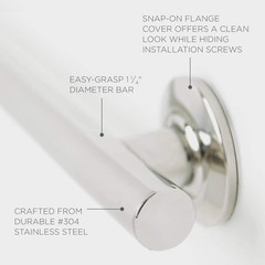 Seachrome 36“ Straight Grab Bar 1-1/4“ Dia. Tubing, Over Polished Stainless