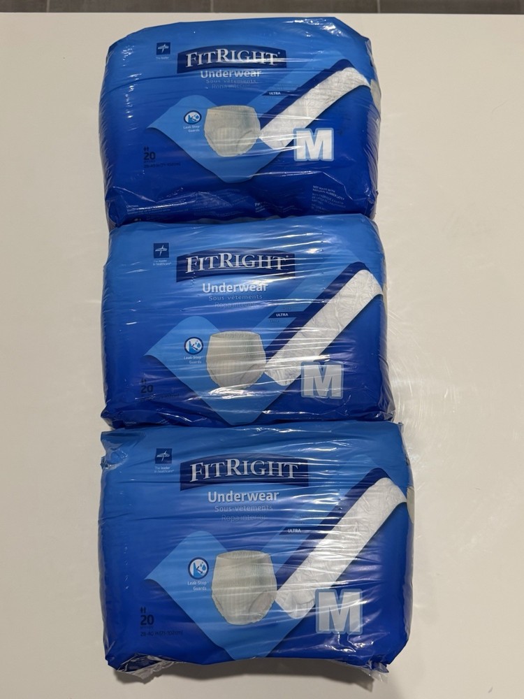 FitRight Underwear Incontinence Pants M Super Absorbency Disposable 3 Packs