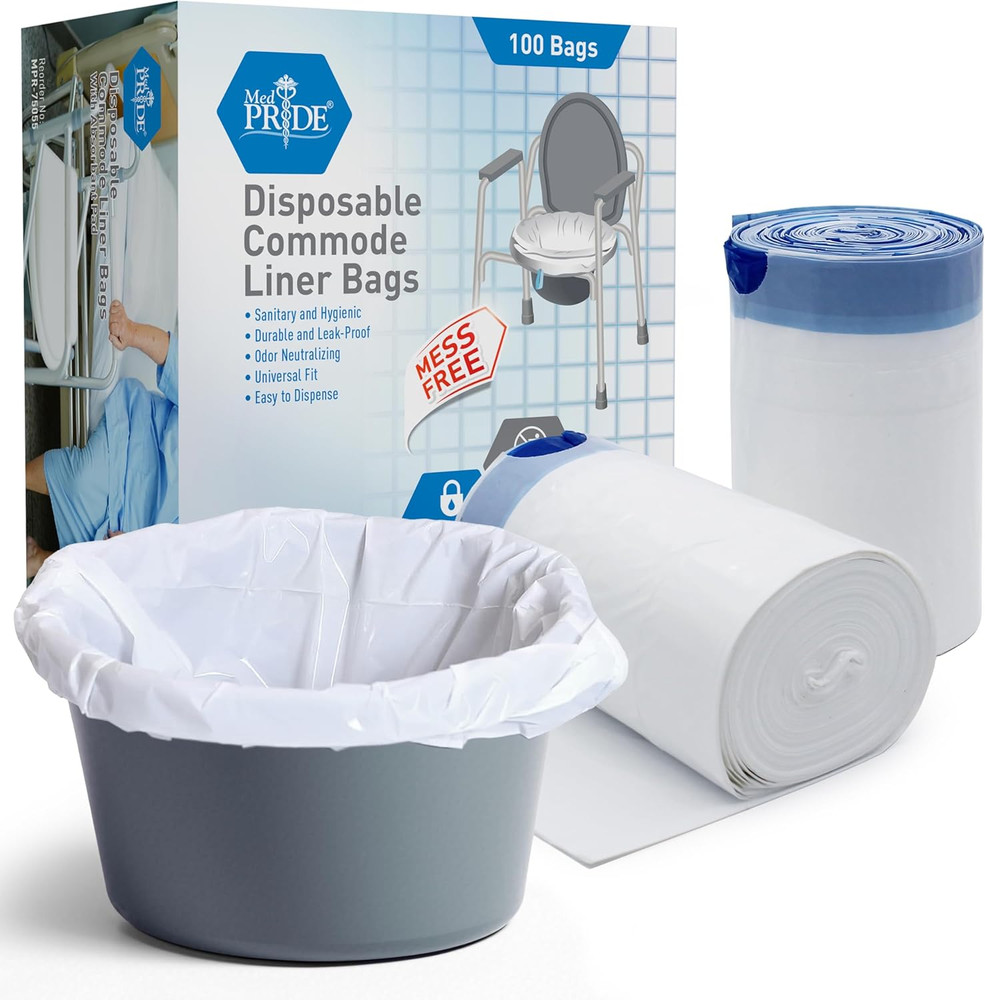 MED PRIDE 100 Pack Med Fit Disposable Bedside Commode Bags Leakproof Bedpan Line