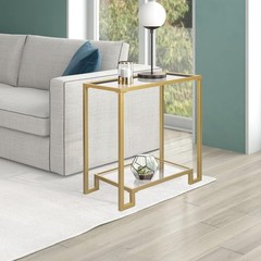 Gifttrove 2 Tier Rectangular Side Table Gold End Table Glass Top Modern Metal