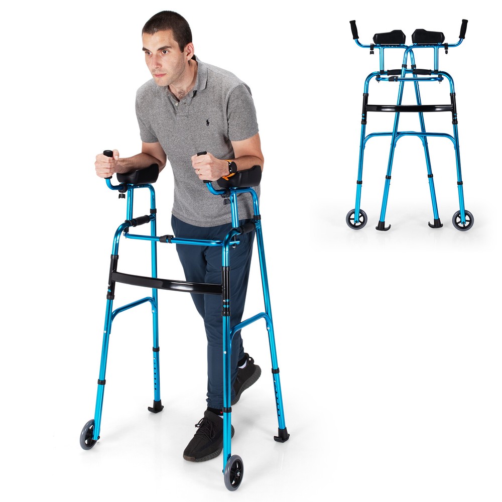 Folding Wheel Walking Frame Adjustable Aluminum Alloy Walker W/Armrest Support