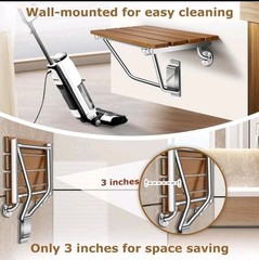 Folding Shower Seat Bench Wall Mounted 24″ with Stainless Steel Bracket, 500 LBS