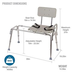 Handicap Shower Bath Sliding Seat Chair Tub Transfer Bench Mobility Assist Adult