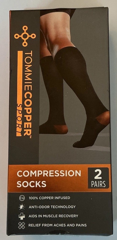 Tommie Copper Compression Socks Black 2 Pairs Copper Infused Anti-Odor Arch
