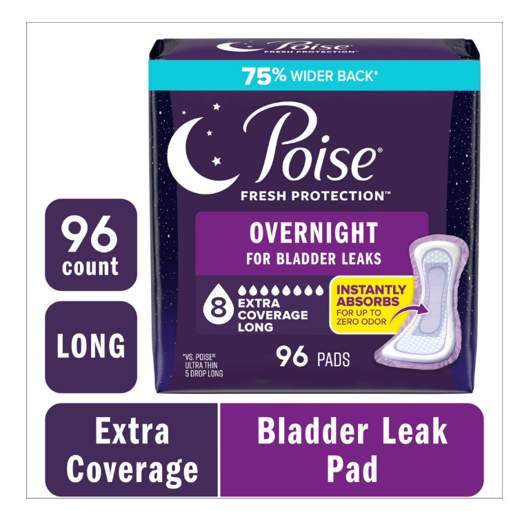 Poise Overnight Incontinence Pads 8 Drop Extra Coverage 96 Count