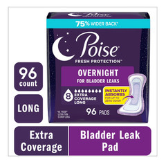 Poise Overnight Incontinence Pads 8 Drop Extra Coverage 96 Count