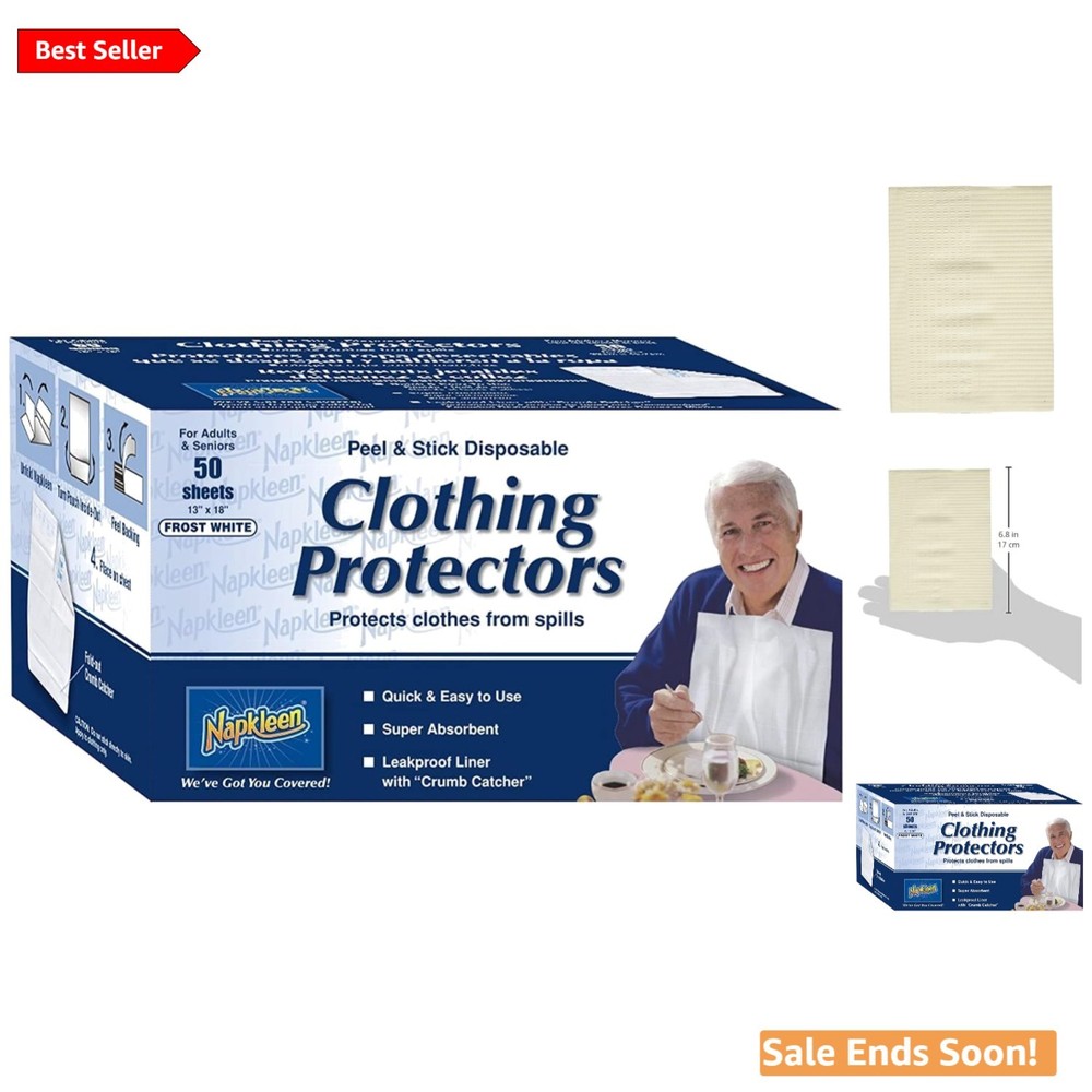 Disposable Adult Bib for Mealtime Protection Waterproof White Pack of 50