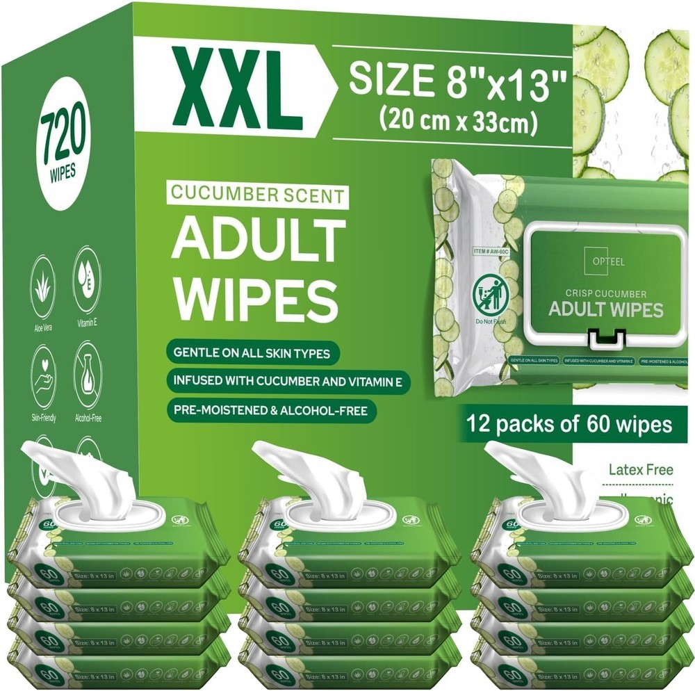 Adult Wipes Extra Large Scented Incontinence Washcloths 720 Wipes 8×13