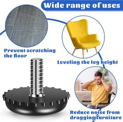 Dunzy 15 Pcs 1/4-20 Adjustable Furniture Levelers 2.8 cm x 2.3 cm, Black