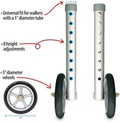 Top Glides 5″ Walker Wheels Kit with GlidePads & Universal Ski Glides, 6-Piec…