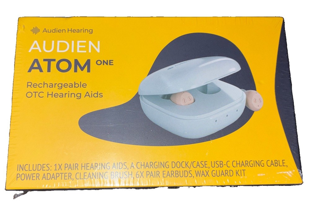 Audien Atom One OTC Hearing Aids Wireless 20 HR Rechargeable, Beige SEALED
