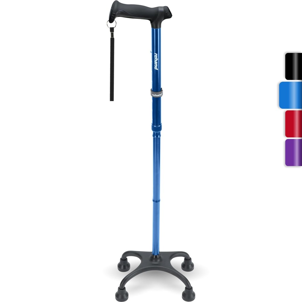 Rehand Quad Cane, Walking Cane with Ergonomic Handle Ever and 16 inch, Blue