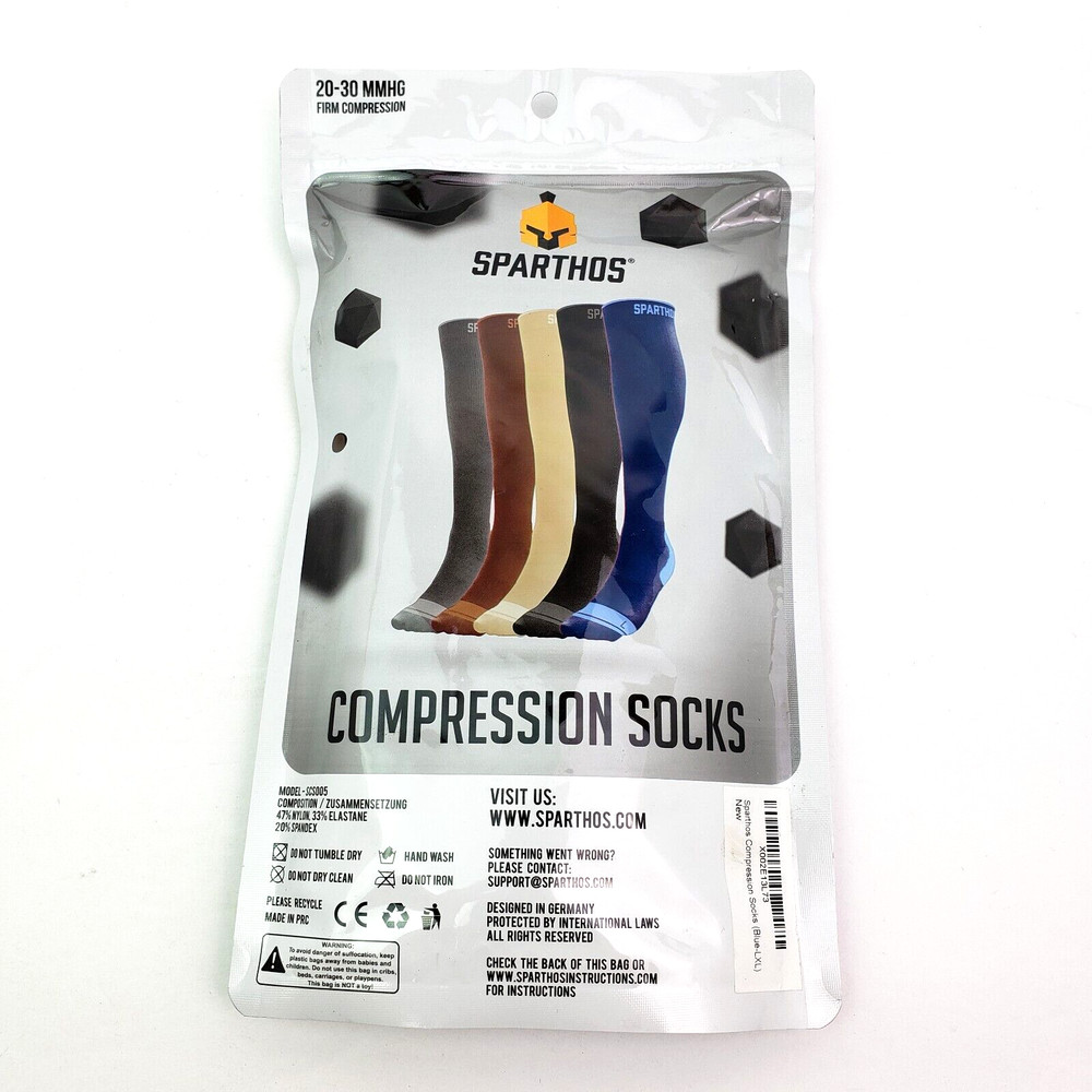 Sparthos Unisex Size L-XL Cobalt Blue 20-30MMHG Firm Compression Socks 1 Pair