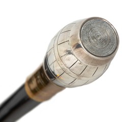 English Victorian Antique Silverplate Barrel “Match Safe” Cane Walking Stick