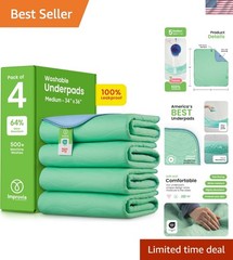 Washable Underpads, 34″ x 36″ Pack of 4 – Heavy Absorbency Reusable Bedwettin…