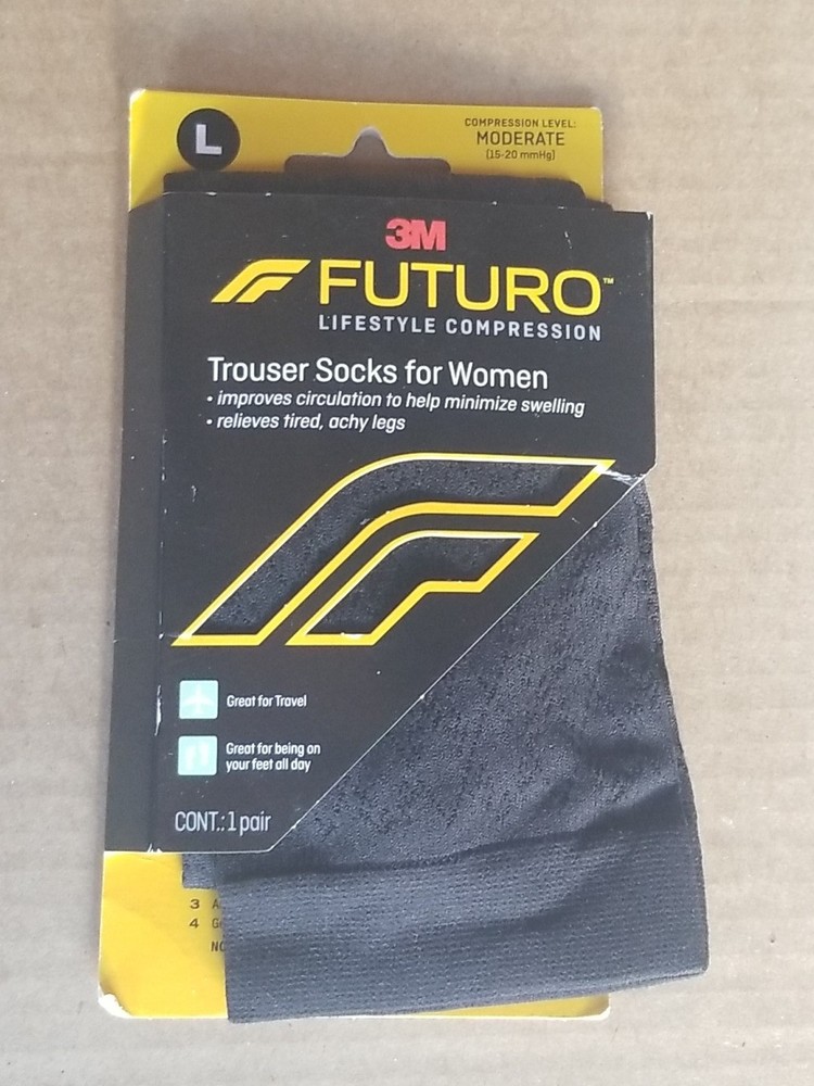 3M Futuro Trouser Socks for Women Moderate Compression Size: L Black 1 Pair