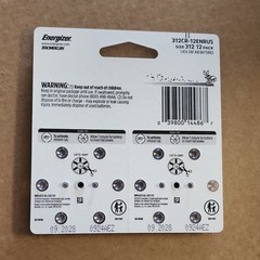 Energizer Size 312 Hearing Aid Batteries Zinc-Air 1.45V 12 Pack Exp 09/2028