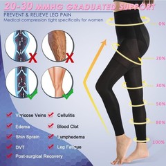 Beister 20-30 mmHg 1 Pair Compression Stockings Women & Men M Med Black Open Toe
