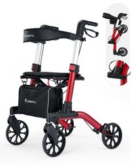 Used 350LB Rollator Walker Aluminum 4 Wheels Double Foldable Lightweight Walker