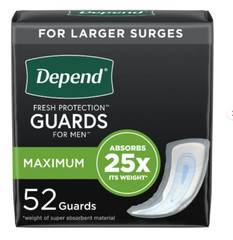 Incontinence Guards/Bladder Control Pads for Men, Maximum, 52 Count, Free Ship