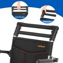 Medwarm Aluminum Transport Wheelchair w Handbrake Ultralight 19lb, seat w 15.75″