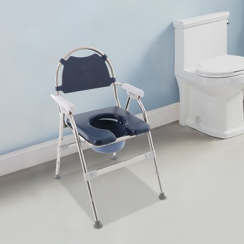 Commode Chair for Seniors Folding Toilet Stool Set W/ Padded Seat Plate & Bucket
