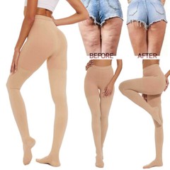 Compression Thigh High Stockings Men and Women 30-40 mmHg Beige Black Large