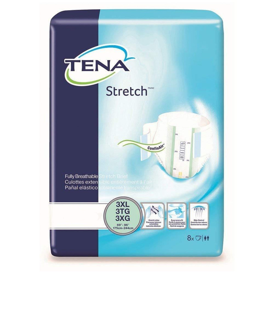 Tena Stretch Super Briefs Adult Diapers XXX-Large Bariatric Bag of 8 #61391