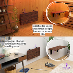 Wall Mounted Folding Shower Bench, Hidden Handmade Teak Wood Floating Seat