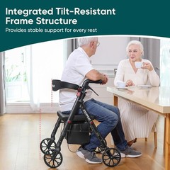 Steppliot Rollator Walker for Seniors Adults with Seat Backrest Black Max 500 Lb