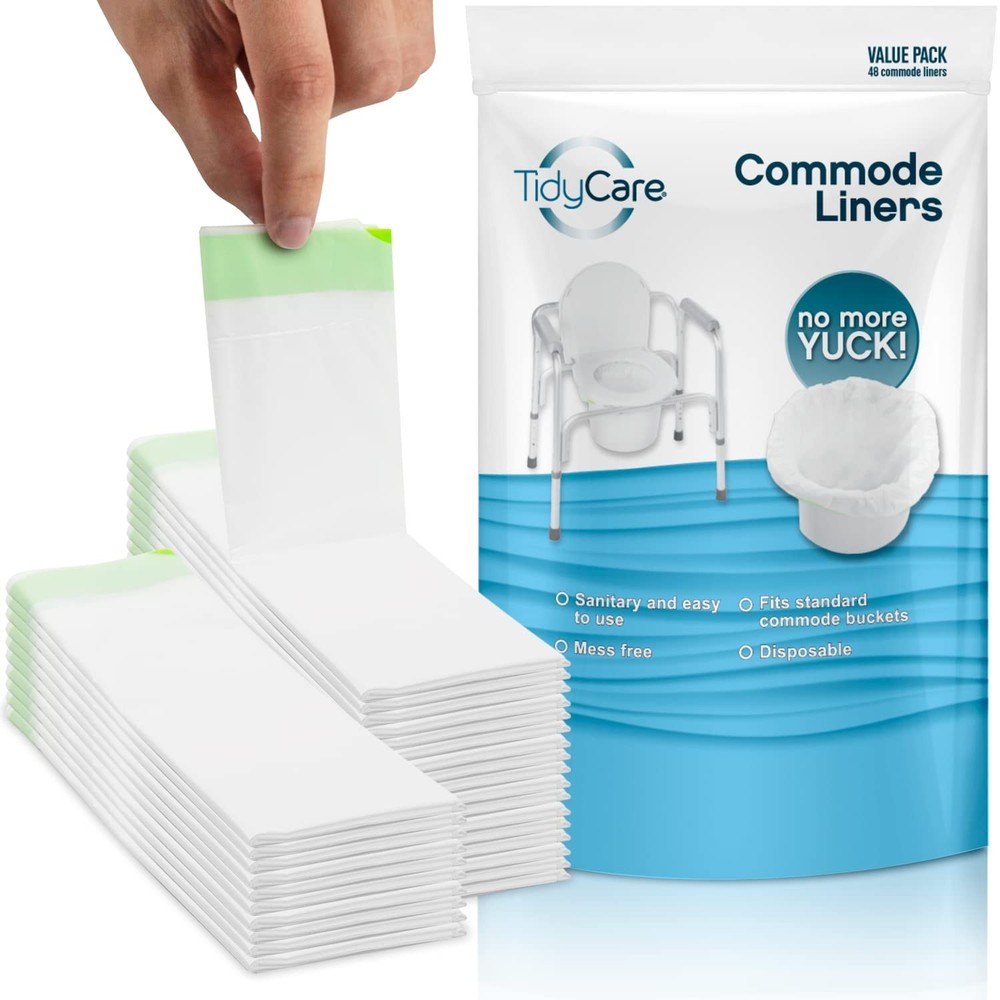 TidyCare Universal Disposable Commode Toilet Chair and Bedpan Liners | 48-Pack