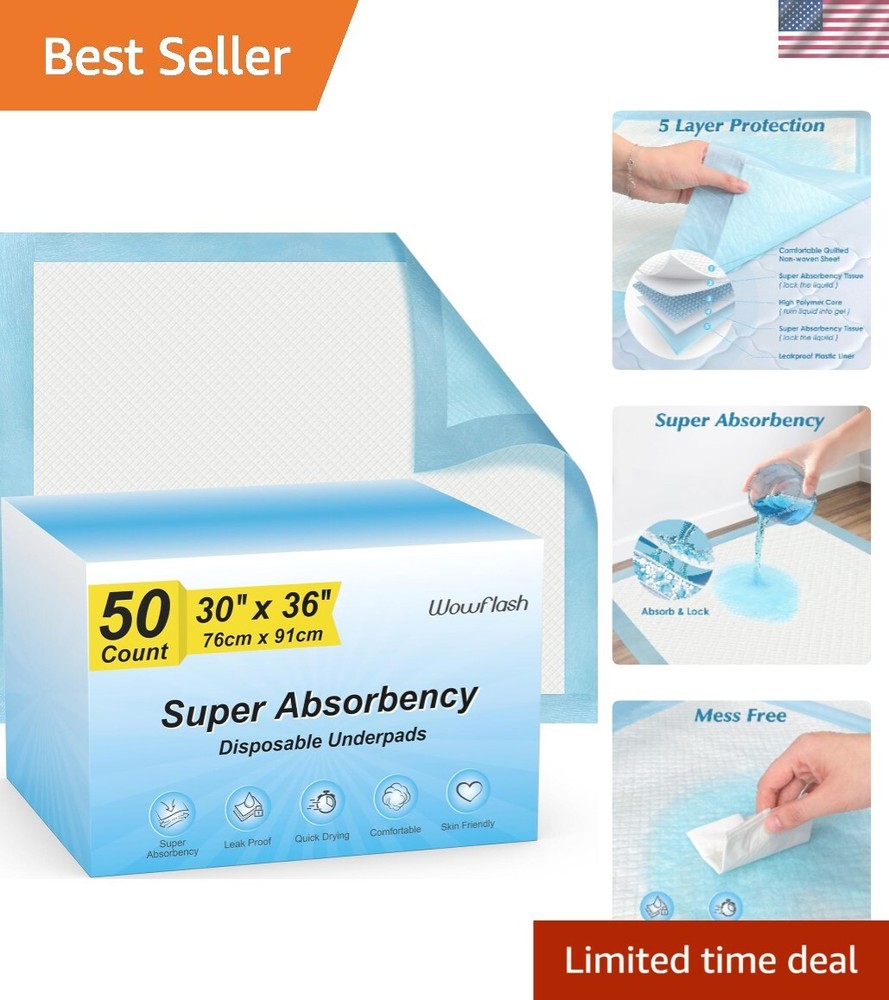 50 Count Super Absorbent Disposable Underpads – 30″x36″ Leakproof Protection
