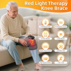 3-in-1 Cordless Knee Massager with Heat Vibration & Red Light Therapy Pain LED